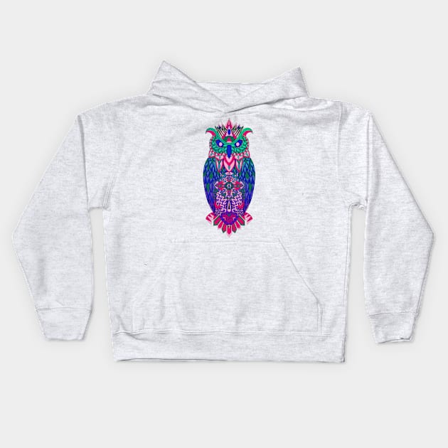 mr owl in ecopop pattern aesthetic art in rainbow colors Kids Hoodie by jorge_lebeau